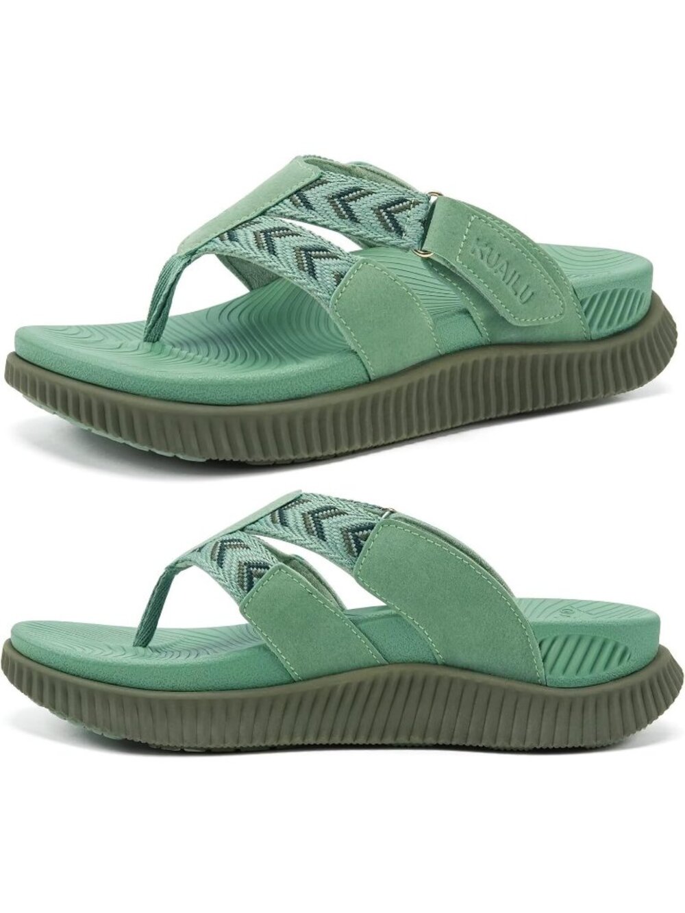 Women's Green Rubber Summer Comfortable Arch Support Walking Thong Beach Sandals